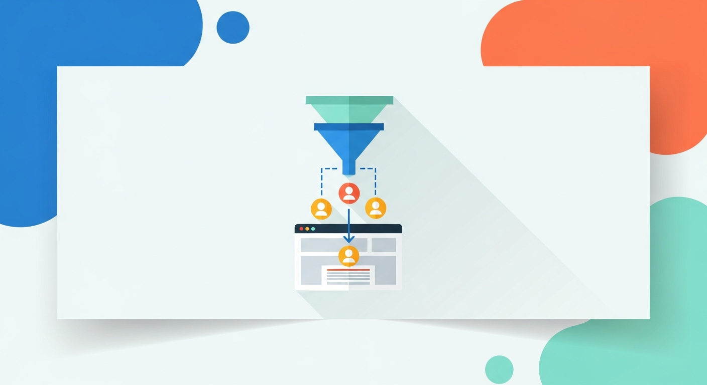 Illustration of a marketing funnel guiding visitors into a website
