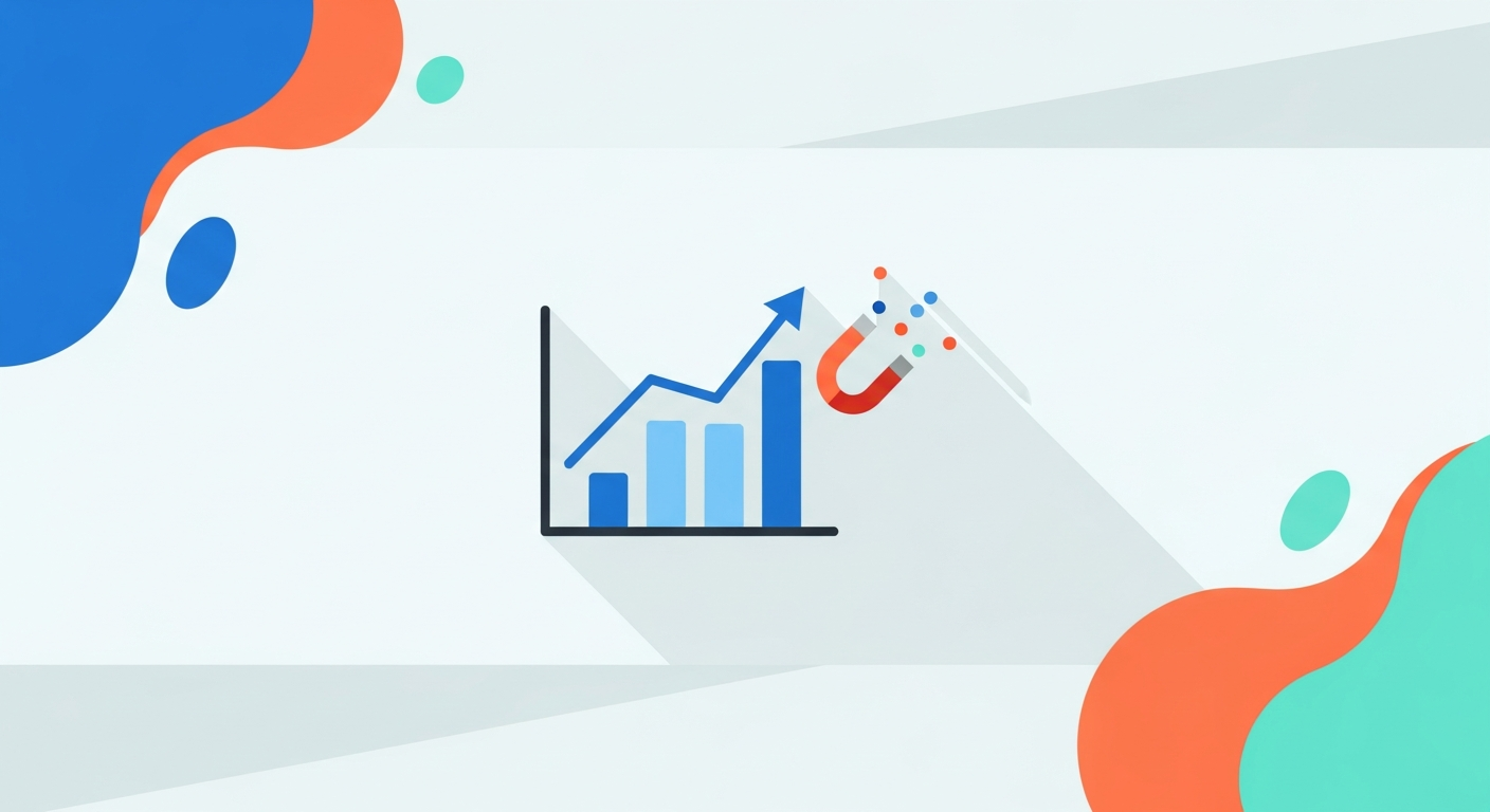 Illustration of a rising growth chart attracting new visitors like a magnet