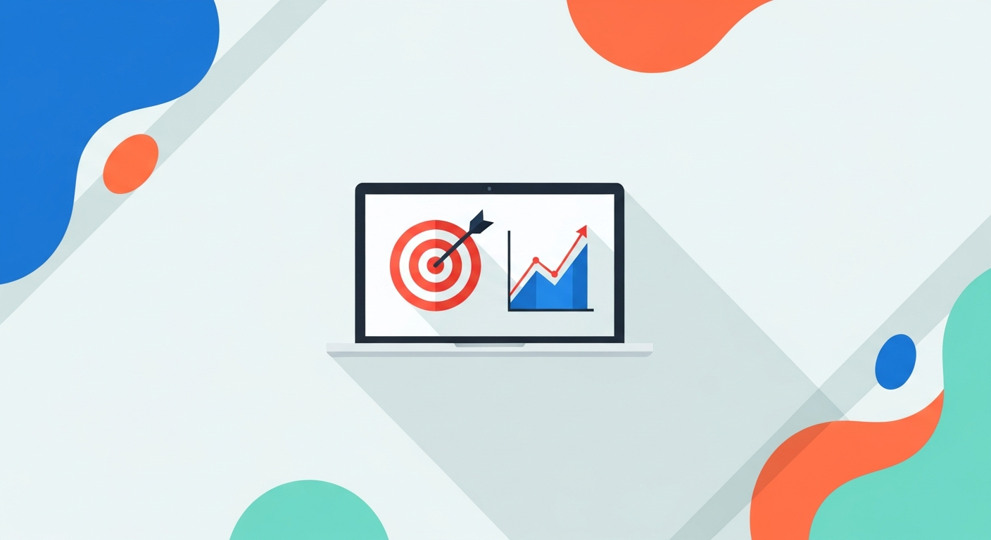 Illustration of a conversion tracking dashboard with a target and rising graph